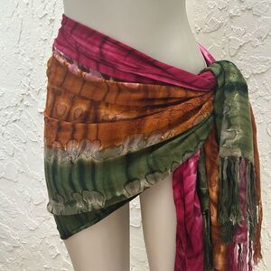 DIMRI Scarf Shawl Winter Layer Sarong Swim Wrap Fringe Multicolor Dip Dye Boho